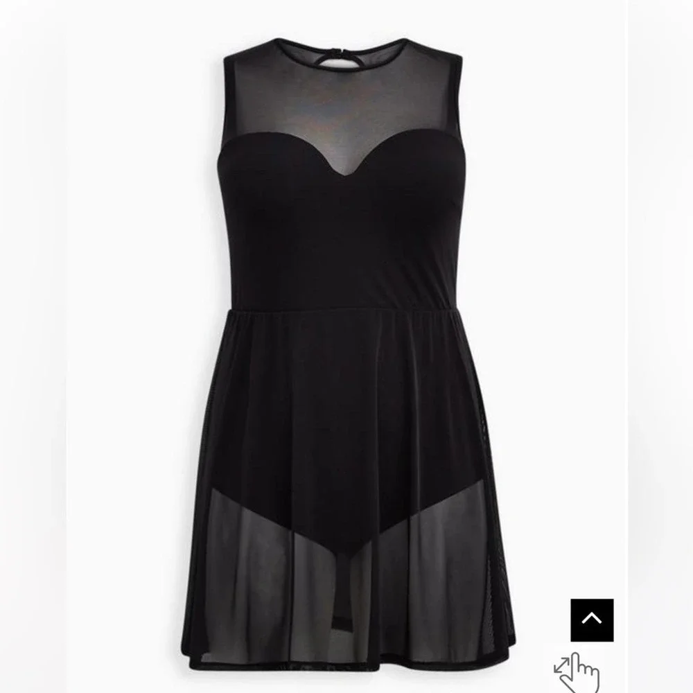 New! Torrid sz 2 Underwire Long‎ Mesh Overlay Bathing Swim Suit Dress 2X